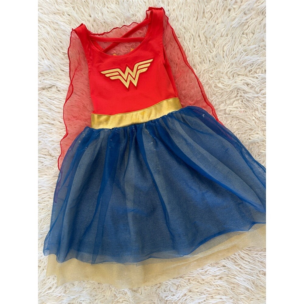 Rubie's Wonder Woman Tutu Dress Costume Girls 4T Red Blue Gold Cape